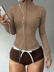 Women's Long Sleeve High Elastic Yoga Jacket Top Zipper Closure, Perfect for Outdoor Sports Cycling Running, Comfortable & Stylish Design