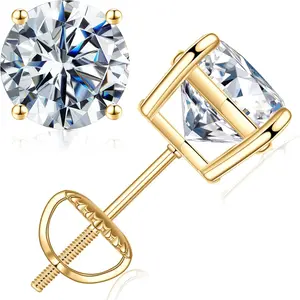 Unisex Synthetic Moissanite Stud Earrings 4-8mm 0.3ct-2ct Round Cut D Color VVS1 Hypoallergenic Screw Back Earrings for Women Men