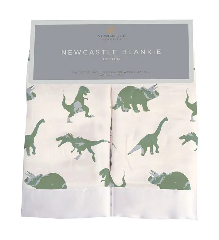 Granite Green Dinosaurs Cotton Blankie 2 Pack