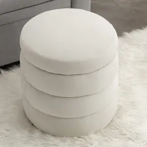 006-Soft Velvet Round Ottoman Footrest Stool,Ivory 006-Soft Velvet Round Ottoman Footrest Stool,Ivory