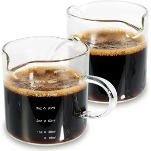5OZ (150ML) Espresso Cups, Double Spouts Espresso Shot Cups with Handle, Heat Resistant Borosilicate Cappuccino Cup, Coffee Bar Accessories, Small (Set of 2)