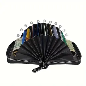 RFID Blocking PU Leather Card Holder Wallet, Expandable Accordion Style with Zipper for Men and Women, Multi-Slot Passport & Document Organizer