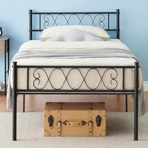 Modern Twin-XL Size Metal Platform Bed Frame with Headboard & Footboard – 13.7" Underbed Storage, Heavy-Duty Slat Support, No Box Spring Required, Easy Assembly