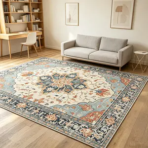 Bohemian Machine-washable Living Room Floor Carpet, Featuring A Floral Pattern and Anti-slip Design, Perfect for Home Decoration in Living Rooms, Bedrooms, and Dining Rooms