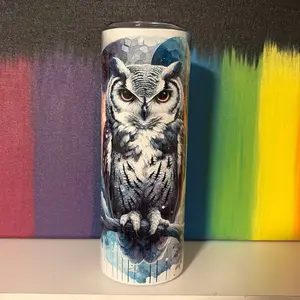 Colorful Owl Tumbler - Bottle with Colorful Design, Owl Illustration, Ideal for Beverages - Drinkware cup