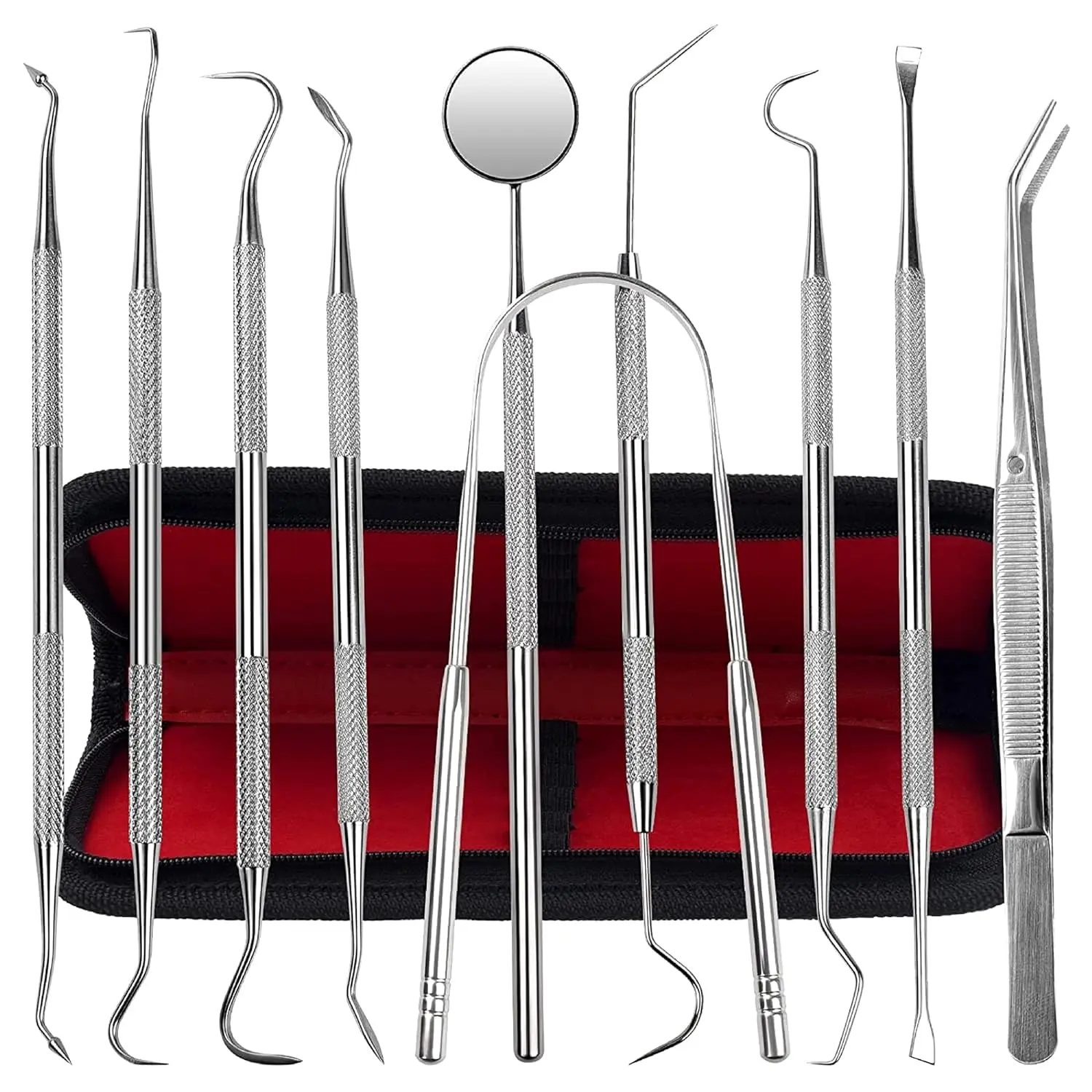 Dental Kit Tools, 10 Pack Stainless Steel Plaque Remover, Dental Tools to Remove Plaque and Tartar, Oral Care Kit with Plaque Cleaner, Tartar Pick, Tooth & Tongue Scraper for Dentist, Personal, Family