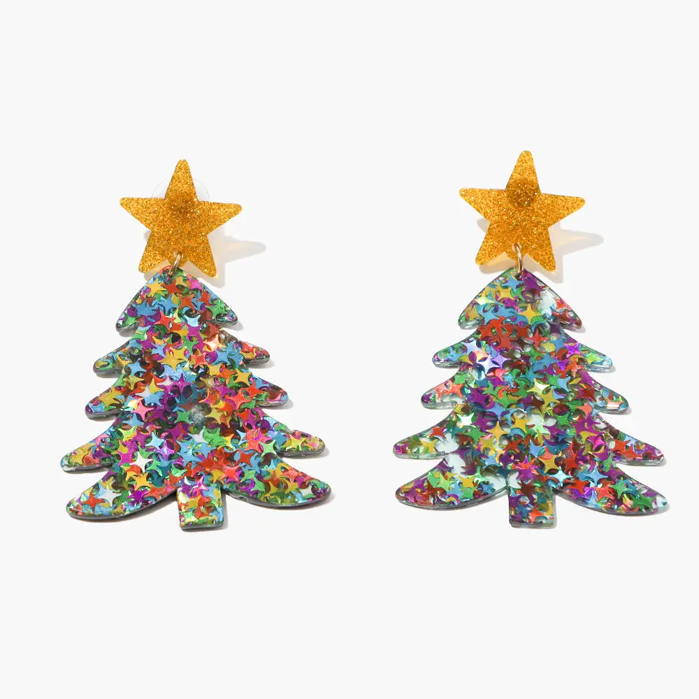Resin Christmas Tree Earrings | Multi