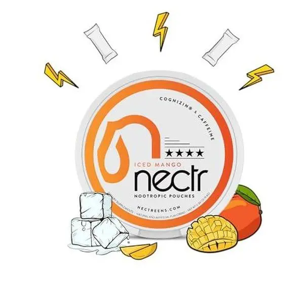 Nectr Nootropic Pouches, Focus & , Iced Mango, Cognizin 62.5 mg, Caffeine 30 mg, 16 Pouches, Neuro Support, Sugar Free, 1 Can