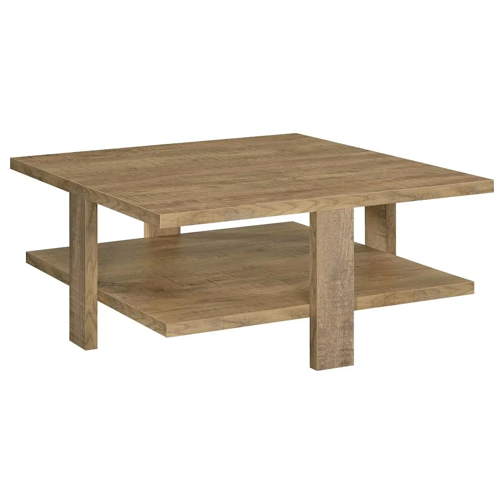 Dawn Square Engineered Wood Coffee Table, Mango Brown, Rough Sawn, Dual Surfaces for Serving & Display