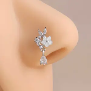 Stainless steel Rhinestone Flower Nose Ring