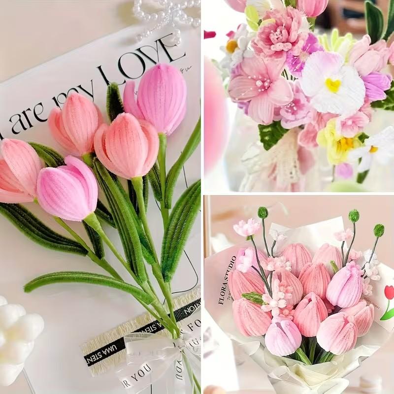 584 Piece Tulip Chenille Stem Set for Arts and Crafts, Colorful Decorative Flowers for Weddings and Festivals, Ideal Gift for Birthdays and Holidays