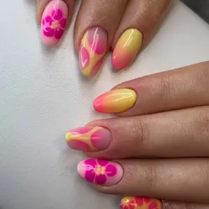 24pcs Classic Block French Tips & Hand Drawn Hearts, Oval Shape, Glossy Finish, Easy Stick-On Nail Art Set, Nail Kit Set, Nail Art Decoration