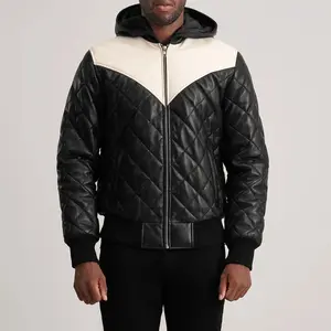 Norman Hooded Bomber Leather Puffer Jacket