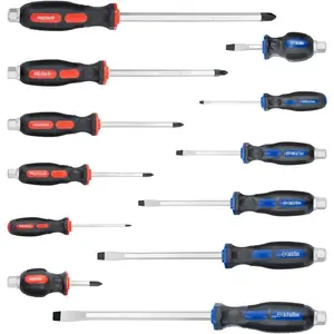 Set 12 count with Black tips, 6 Phillips and 6 Flat  Screwdrivers, with Go-Thru Steel , High Torque for Fastening and Loosening, pack with paper box