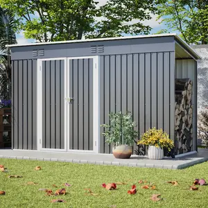 10x4 FT Outdoor Metal Storage Shed, Compact Garden Tool Shed with Lockable Door & Floor Frame, Narrow Wall-Mounted Utility Building for Backyard, Patio & Lawn