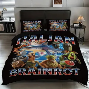 -piece bedding set "Italian Brainrot" funny cartoon element theme print (1 set +2 pillowcases, no core), personalized bedding, suitable for all seasons, bringing comfort to your sleep. A must-have for game enthusiasts