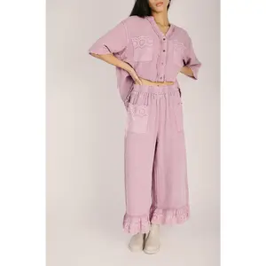 The Carlin Crochet Detail Pant in Lilac Rose