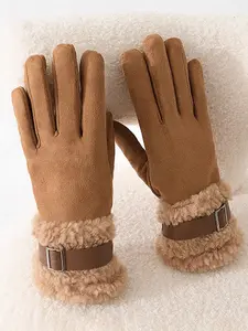 Women's Fleece Lined Thick Warm Fingerless Gloves, Touchscreen Compatible Outdoor Riding Winter Accessories, Versatile Cold Weather Handwear