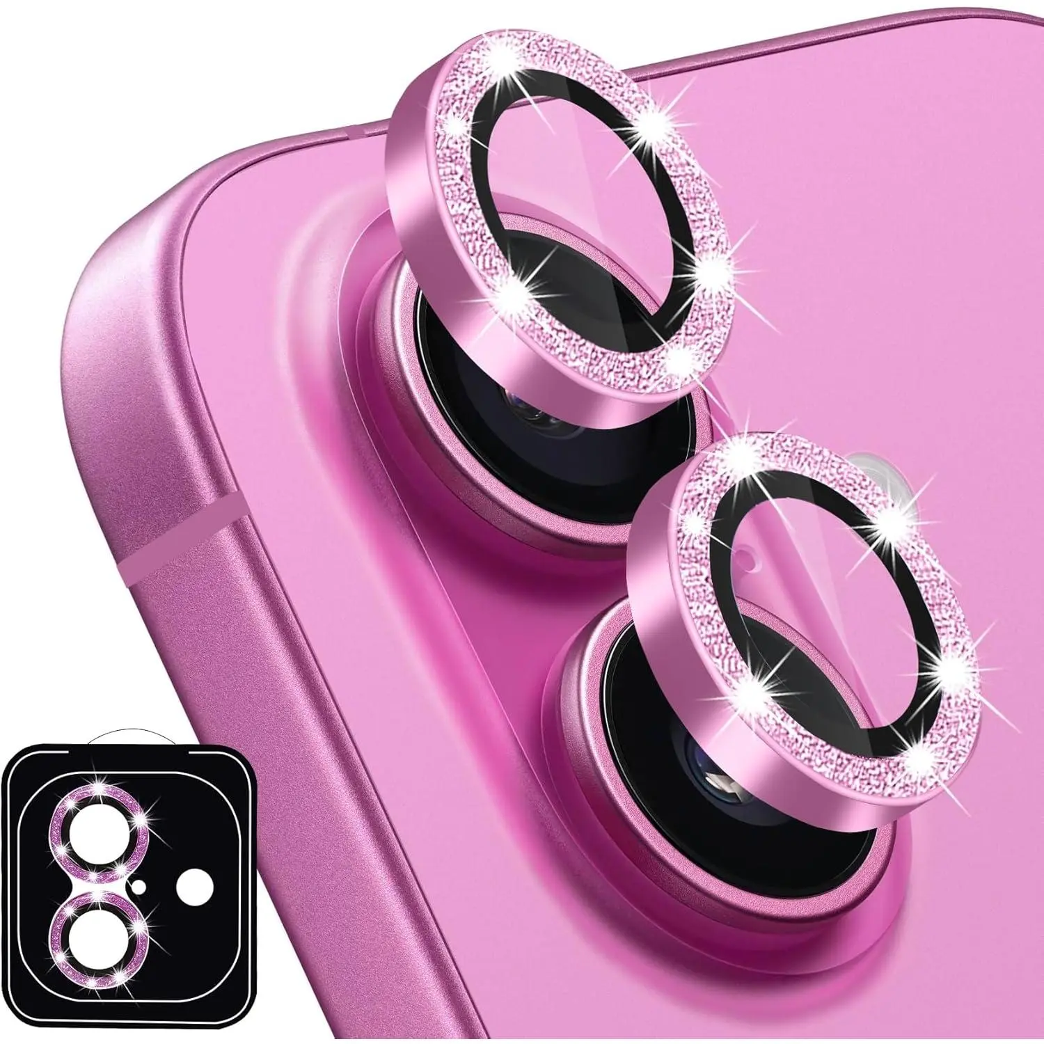 Designed for  16 and 16 Plus Camera Lens Protector, Bling Glitter  Lens Cover 9H Tempered Glass Camera Cover Anti Scratch Shockproof Screen Protector