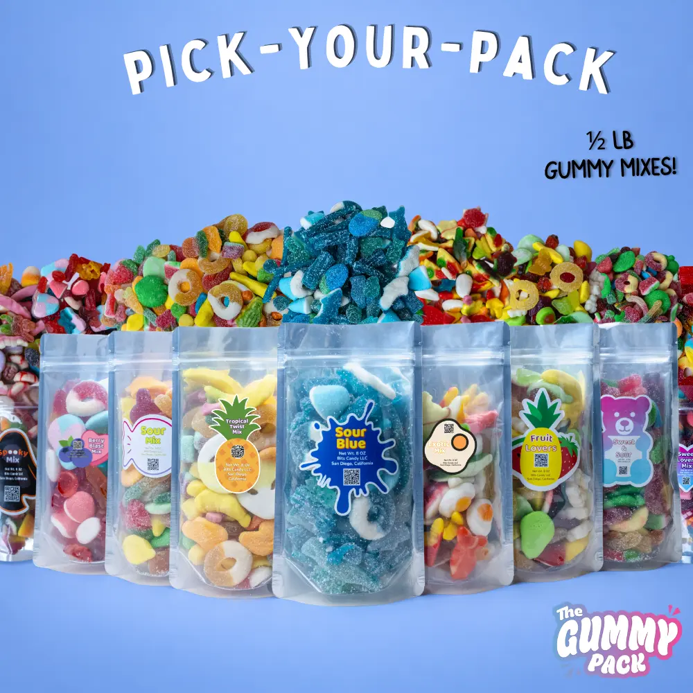 Multiple Flavored Gummy Mixes | Half Pound Per Bag | Perfect snack bundle | Variety in every mix (Blue Razz, Fruity Mix, Sweet & Sour Gummies) Soft Chewy Snacks | Mixes with green apple , tropical flavors and fun shapes. Great gifting idea! |