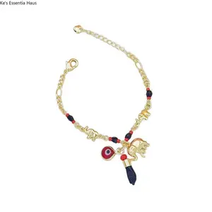 14K Real Gold Plated Elephant Evil Eye Bracelet Jewelry Adjustable Hypoallergenic  Bohemian Style Anklet