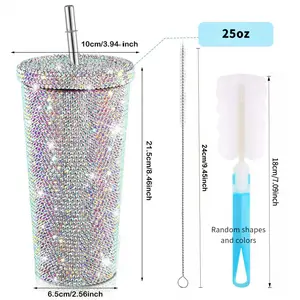 Sparkling Rhinestone Encrusted Double Wall Stainless Steel Insulated Tumbler with Built in Straw for Cold and Hot Drinks Perfect Gift for Women Girls Teens