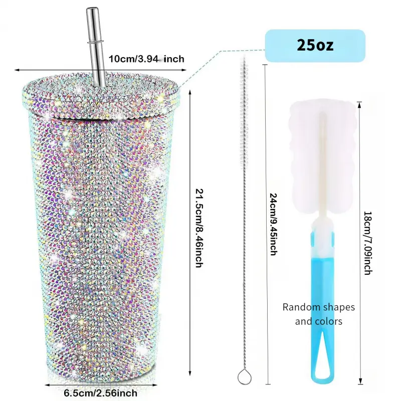 Sparkling Rhinestone Encrusted Double Wall Stainless Steel Insulated Tumbler with Built in Straw for Cold and Hot Drinks Perfect Gift for Women Girls Teens Insulated Coffee Tumbler