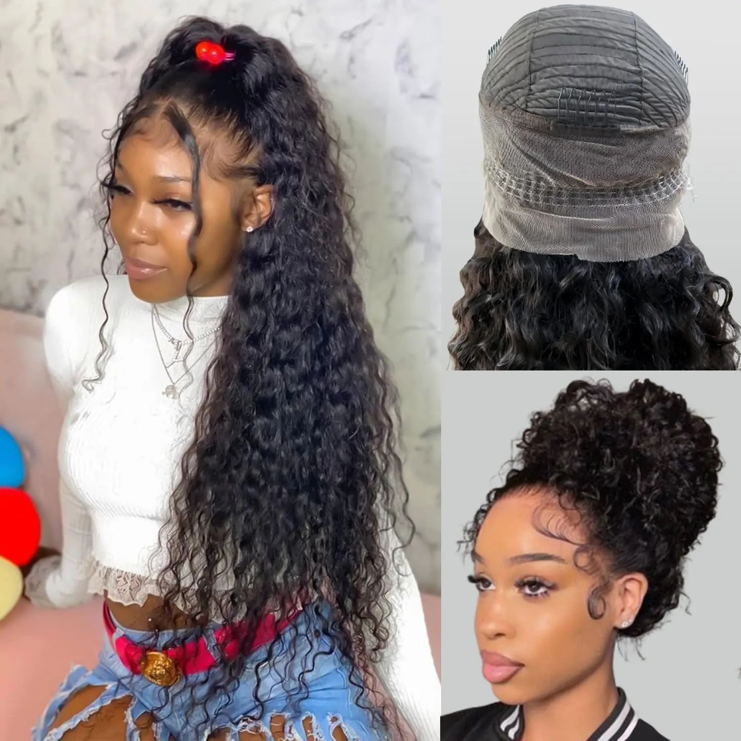 GK Hidden Strap Water Wave 360 Glueless Wigs Human Hair Pre 