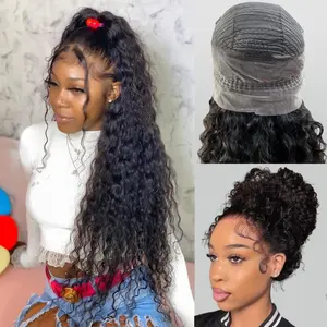 GK Hidden Strap Water Wave 360 Glueless Wigs Human Hair Pre Plucked 200 Density Wet and Wavy HD Full Lace Frontal Drawstring Wig with baby hair(30 inch)