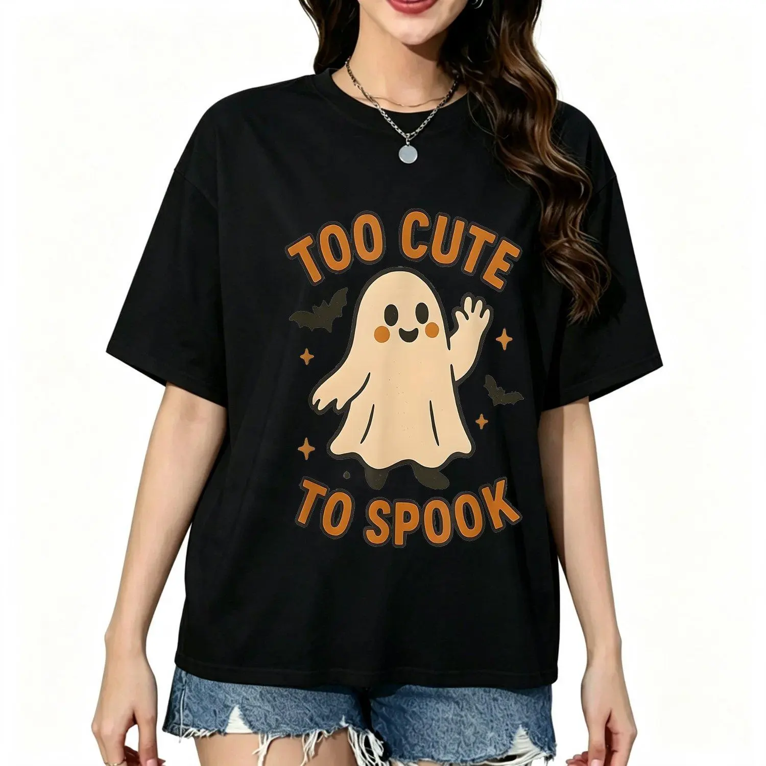 Women Short Sleeves Sport TShirt Too Cute to Spook Friendly Design Retro Casual Crew Neck Printed