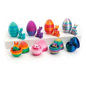 6 Pcs Random Color 3D Printed Rabbit Egg Decorations, Easter Ornaments Craft Gifts for Kids, Fun and Creative Holiday Decor Collectible Figurine