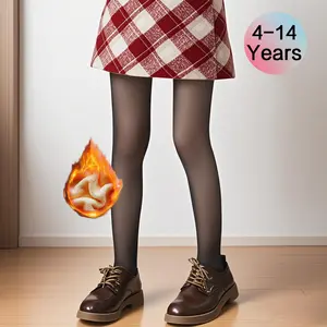 Children's Fleece Lined Tights Kids Warm Thermal Winter Thick Leggings Pantyhose Fake Translucent Pants for School Dress,Girls Fleece Lined TightsChildren's black skin-penetrating velvet tights for girls in autumn and winter-soft skin