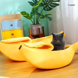 Banana Shaped Cat Bed, Cute Banana Design Pet Bed, Shaped Beds, Detachable Semi-enclosed Pet House, Suitable for Cats and Dogs, Pet Supplies