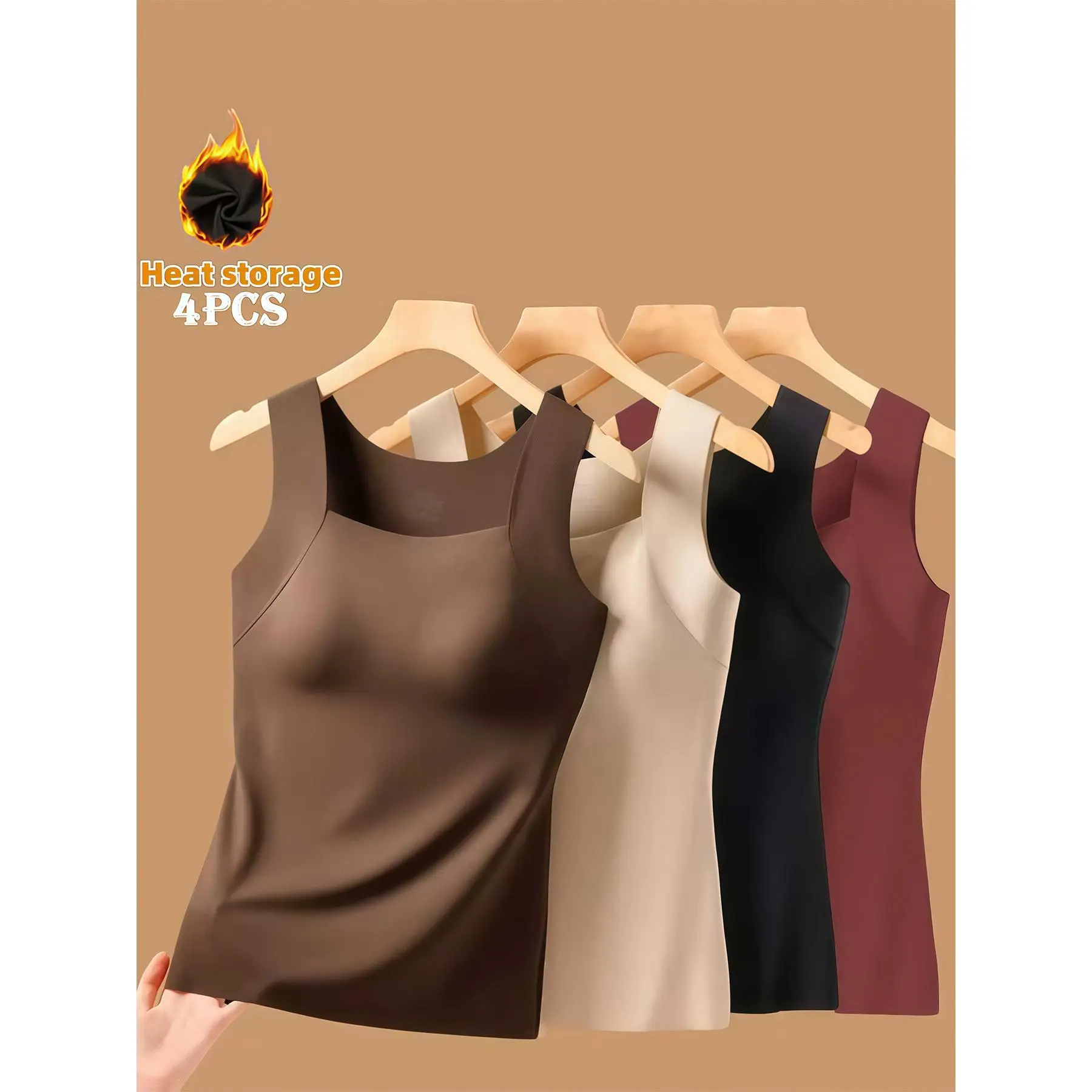 Women's 4-Pack Casual Knit Fabric Tank Top - Built-in Support, Seamless Slim-Fit Vest, Wide Straps, All-Season Base Layer