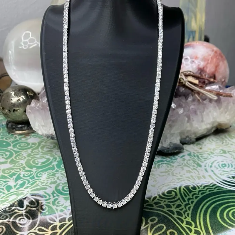 925 Sterling Silver 11 CTW VVS1 D Color Moissanite Tennis Necklace, 3mm, 18”