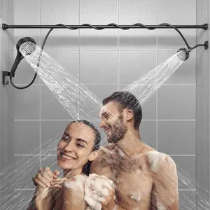 Dual Shower  for Couples: High  Double Shower Heads for Two People - Adjustable Two Showerhead System with 3 Flow Settings Fits 2 Person Bathroom (Black)