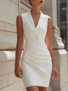 New Pure Color Sleeveless Suit Collar Slimming Dress, Elegant and Comfortable Design, Perfect for Daily Wear and Special Occasions