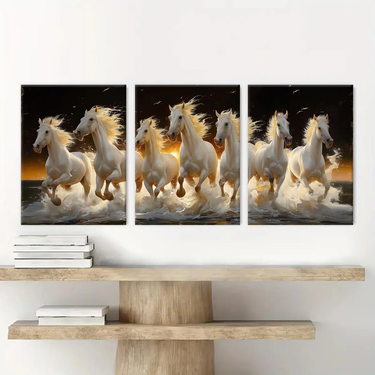 Wooden Framed Horse Canvas Pattern Painting, 3 Counts/set Modern Art Design Animal Pattern Wall Art, Wall Decor for Home Living Room Bedroom Office Wooden Framed Horse Canvas Pattern Painting, 3 Counts/set Modern Art Design Animal Pattern Wall Art, Wall Decor for Home Living Room Bedroom Office