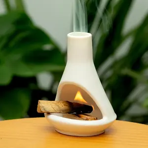 Ceramic Chiminea Palo Santo Holder and Burner - Modern Medieval Incense Candle and Matchstick Mini Chiminea for Wood Sticks and Bulk Incense with Ash Catcher - Zen-Inspired Home Decor Gift