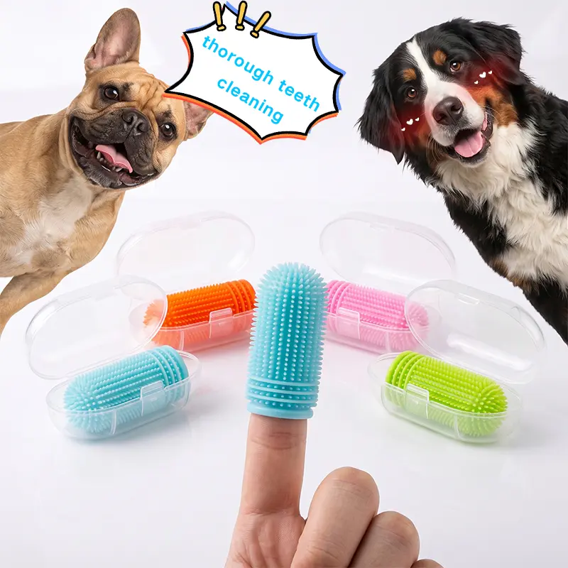 Dog Toothbrush, 360° Finger Toothbrush for Dogs & Cats, Random Color 3-Pack | 12x More Bristles, Teeth Cleaning Kit for Small & Large Pets, Toothpaste Not Included, Fights Bad Breath, Extra Soft Silicone