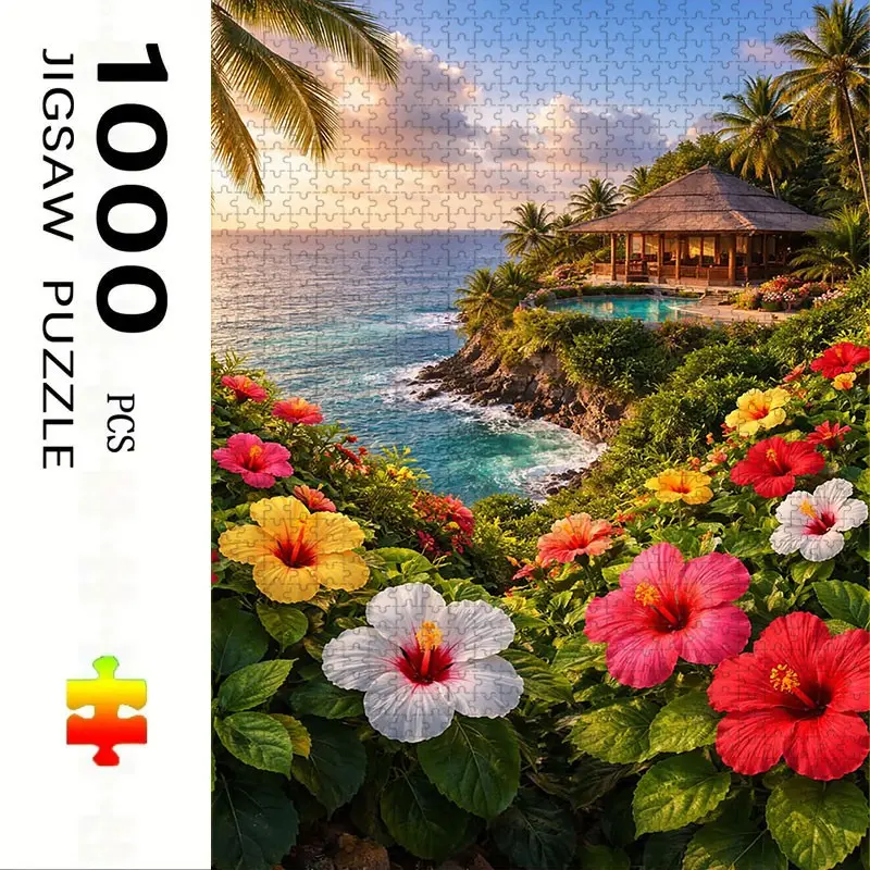 1000 Piece Coastal Theme Puzzle, Large Adult Family Interactive Fun Puzzle Toy, DIY Home Decor Brain Challenge, Festive Scene, Durable Puzzle