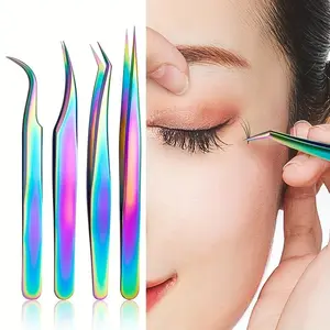 Eyelash Extension Tweezers Set, 4pcs/set Precision Tweezers, Professional Makeup Tools for Eyelash Application & Brow Trimming, Cosmetic, Eyelash Extensions Kit