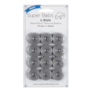 MasterPiece Cotton 70yd Prewound Bobbins Super Bobs 12ct L-Style Granite