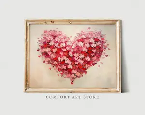 Valentines Day Print Red Pink Heart Wall Art Antique Vintage Valentines Oil Painting Decor Valentines Day Printable Gift Romantic
