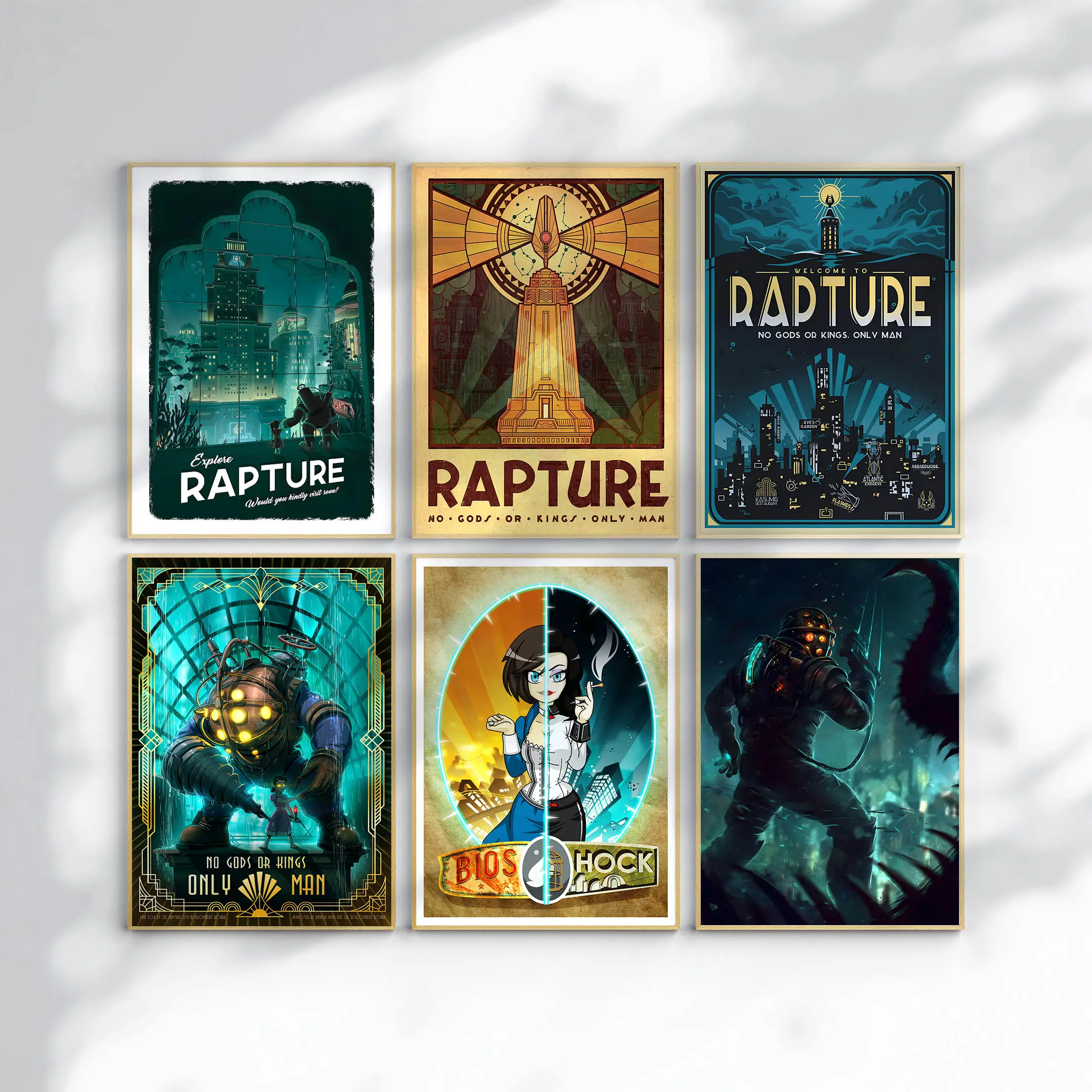 BioShock Poster Unframed, Perfect PC Gamer Gift, Vintage Travel Video Game Poster, Retro Gaming Wall Art Illustration, Perfect Gamer Gift(Note: Frame shown for display only) Decor