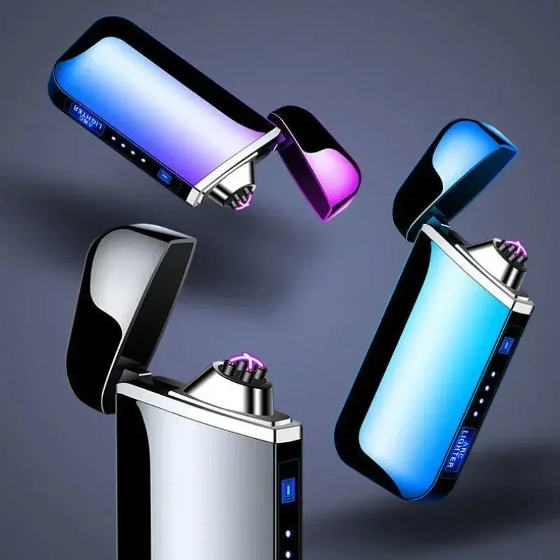 SRH Smart Windproof Electric Metal Lighter Flameless Double Arc Plasma Lighter USB Rechargeable with LED Power Display Touch Sensor Portable Windproof Lighter for Outdoor Camping Daily Use Hot Selling