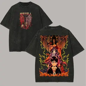 Men's Vintage Distressed T-Shirt, Attack on Titan Eren Yeager Graphic Tee, Casual Washed Streetwear Top