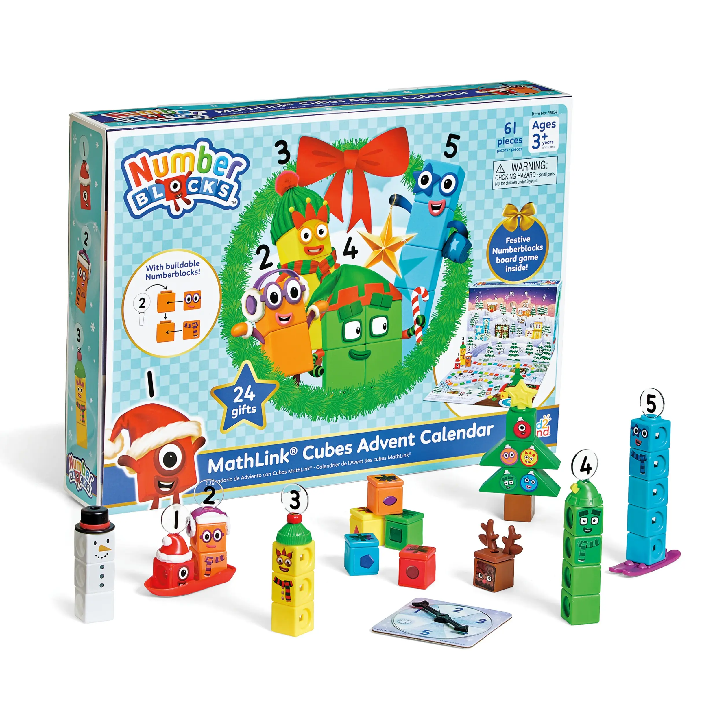 hand2mind Numberblocks MathLink Cubes Advent Calendar, 24 Days of Surprise Gifts and Themed Figures, Christmas Countdown Calendar with Build-in Game Board, Christmas Playset for Girls and Boys Ages 3+