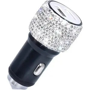 Dual USB Car Charger Bling Bling Handmade Rhinestones Crystal Car Decorations for Fast Charging Car Decors for iPhone, iPad Pro/Air 2/Mini, Samsung Galaxy Note 9 8 S9 S9+ LG Nexus HTC etc