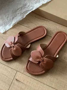 Elegant Comfortable Bow Slip-On Sandals, Perfect for Daily Wear and Holidays, Textile Upper, Rubber Sole, All Seasons